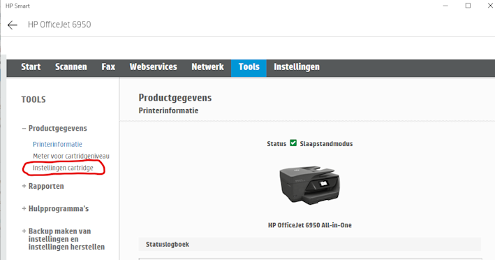 Instellen cartridge